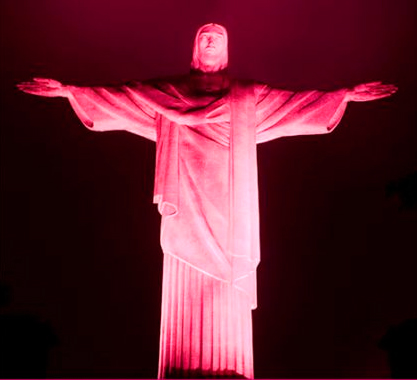 Cristo Redentor iluminado com as cores da campanha - Divulgação